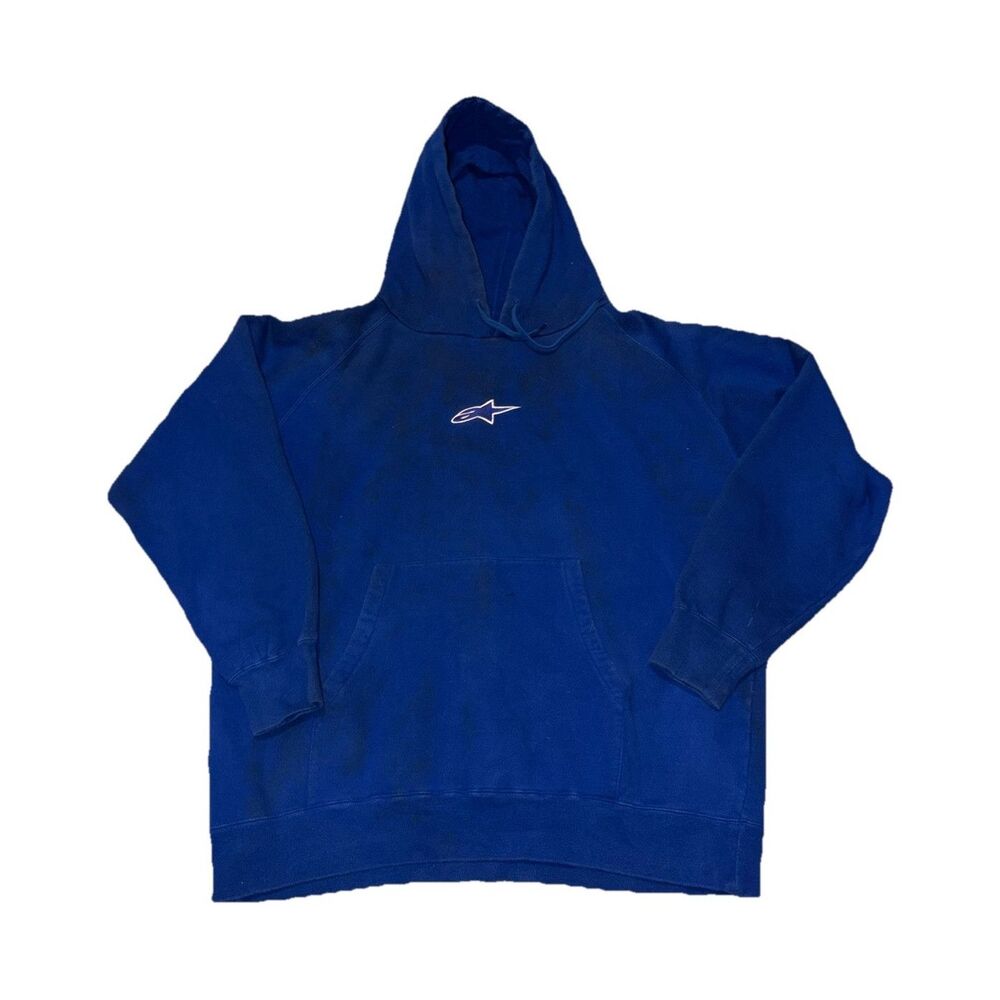 Alpinestars Blue Fleece Pullover Hoodie Embroidered Logo Pockets L Men's